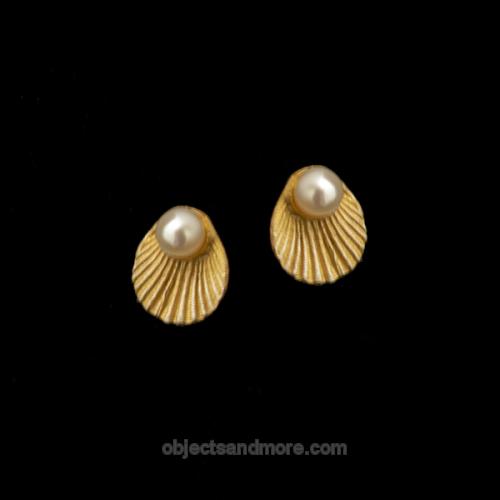 Dainty Scallop Earrings with Pearl by Michael Michaud